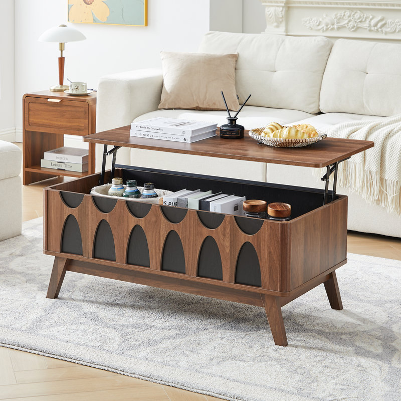 Pramari 38.6" Mid-Century Lift Top Coffee Table, Walnut/Black