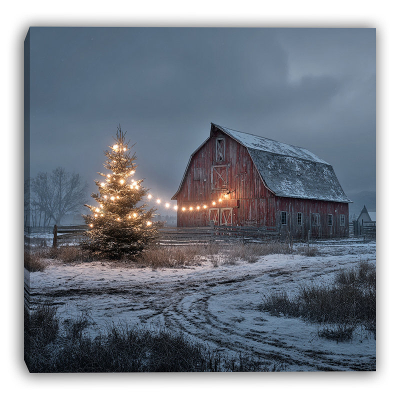 «Barn Barn in Snow Rustic Winter Scene», art mural sur toile tendue, H 20 po x l 20 po