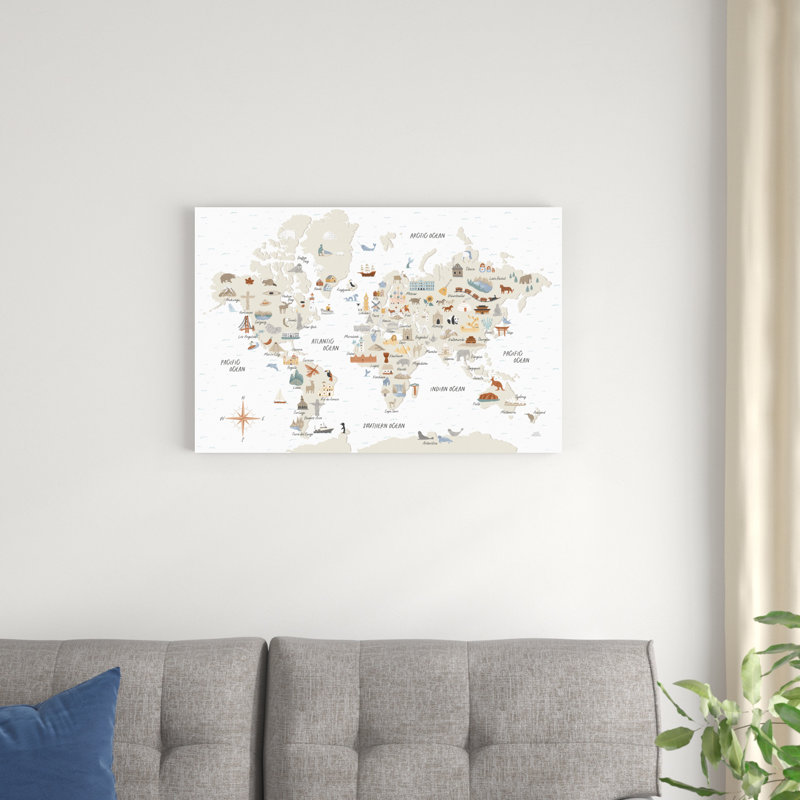 "Autour du monde I" par Laura Marshall, H 20 po x l 30 po, Cadre flottant noir, Non
