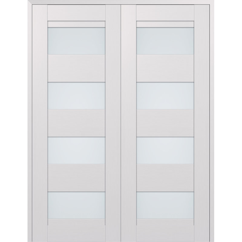 Porte double standard en bois manufacturé et en verre Della, 63,5 po x 79,37 po, Chêne gris, Réversible