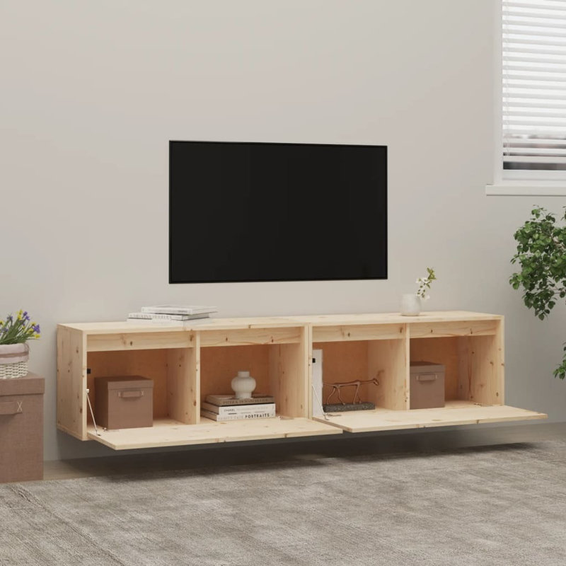 Gesell 35cm H x 160cm W Solid Wood Floating Bookcase, 35cm H x 80cm W x 30cm D, Brown