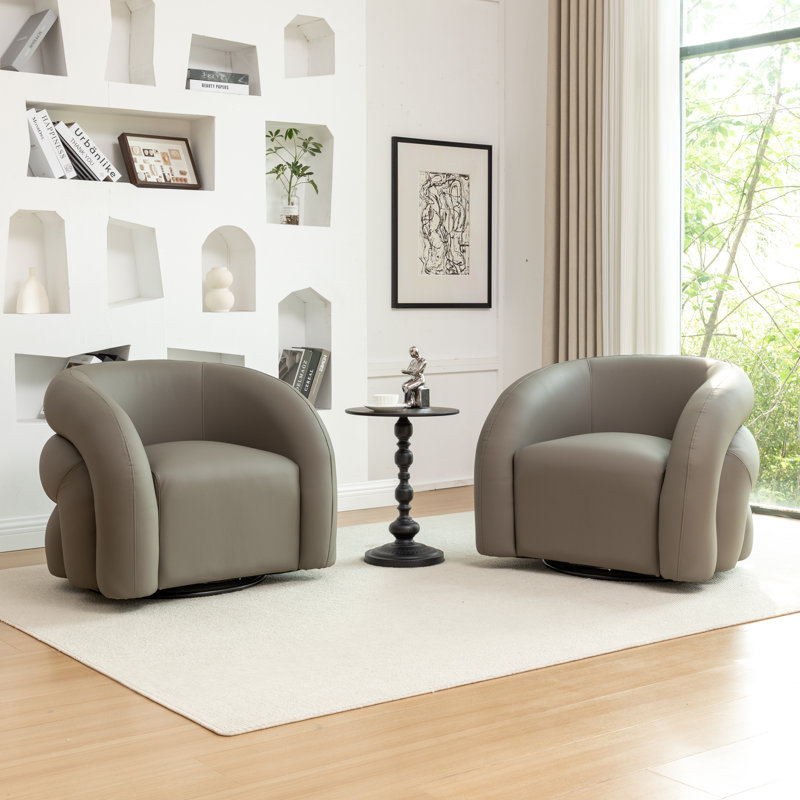 Fauteuil demi-tonneau pivotant en cuir artificiel, Gris