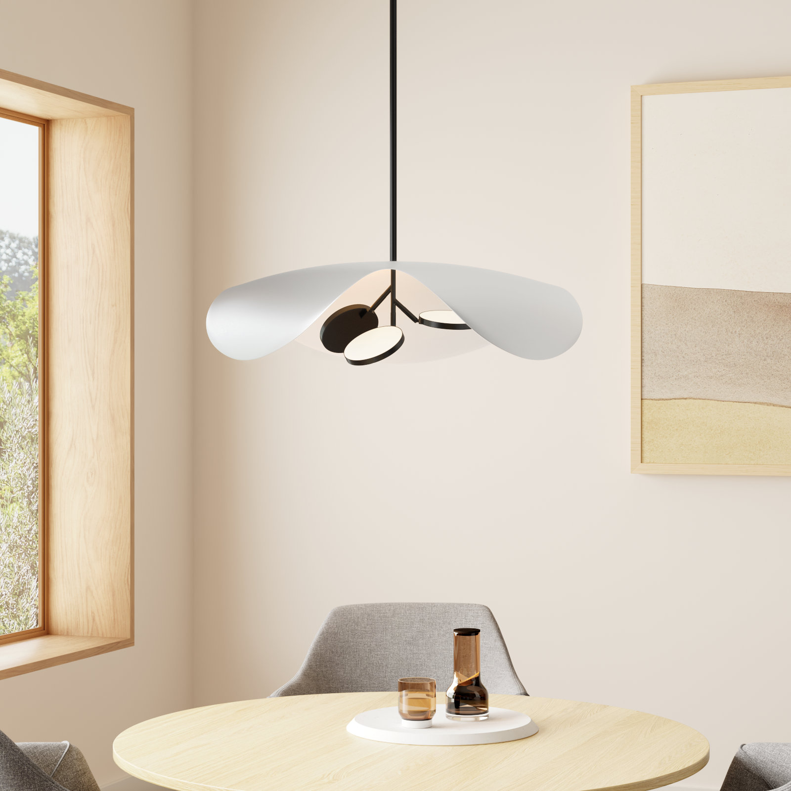 Hinton 3 Light Metal Dimmable LED Pendant, White/Black