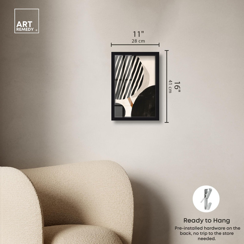Décoration murale moderne Linear Contempo Shadowbox Print par Art Remedy, Noir, H 16 po x l 11 po