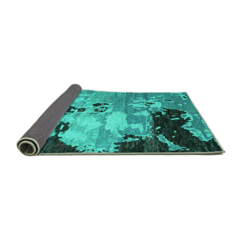 Tapis abstrait bleu tissé à la machine, Carré 8 pi x 8 pi