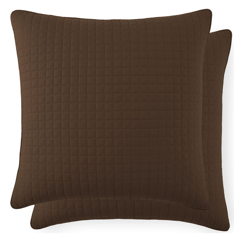 Ensemble de 2 taies décoratives matelassées à motif carré en microfibre à bords carrés avec passepoil de Southano Fine Linens, ensemble de 2, 26 po x 26 po, brun