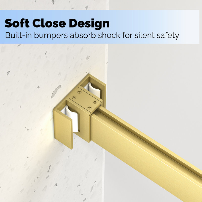 Porte de douche coulissante double sans cadre de 61 po à 66 po x H 78 po., Or brossé