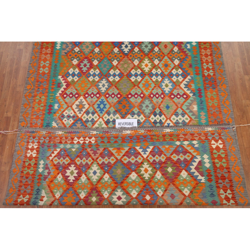 Tapis géométrique en laine Kilim 8 x 12
