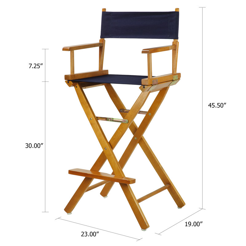 30" Folding Director Chair with Canvas, Navy Blue, Honey Oak