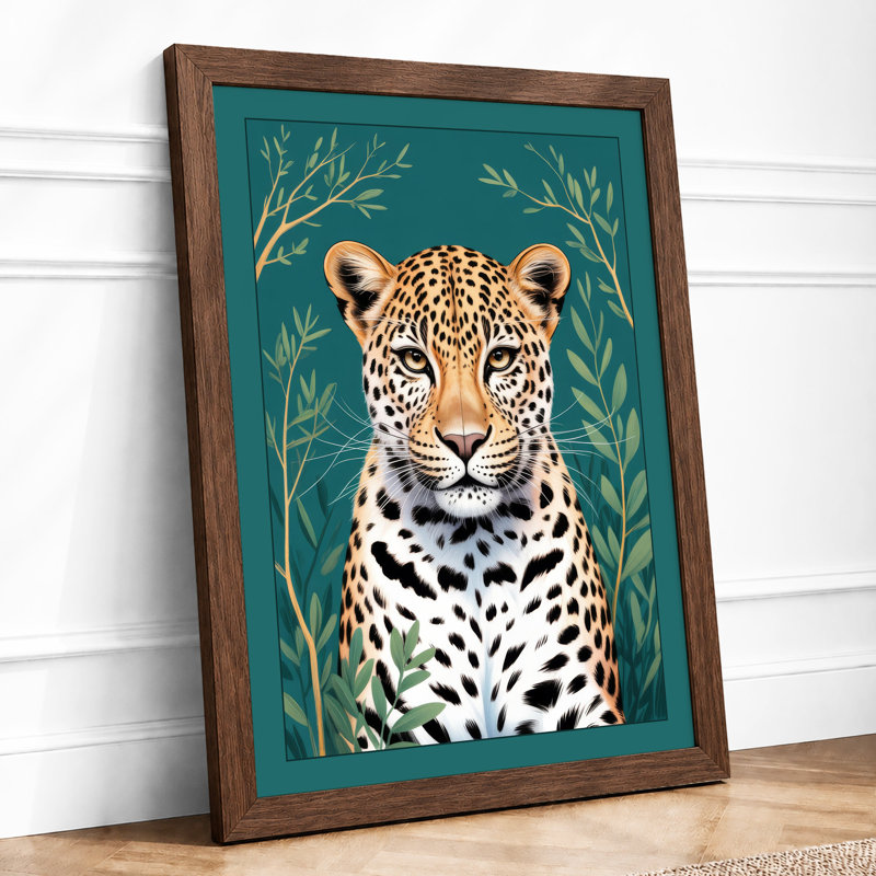 Leopard Portrait Modern - Framed Print, A2 - 59.4 x 42.0 cm, Walnut