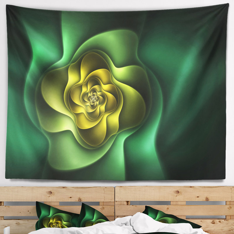 Tapisserie floral vert floral sur noir, H 78 po x l 92 po