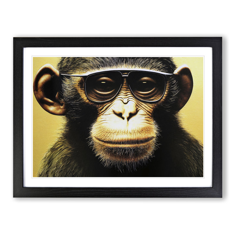 Monkey with Glasses - Framed Print, Black Framed, 25cm H x 34cm W