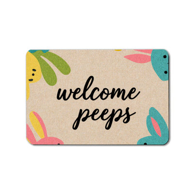Welcome Peeps Bunny Bath Mat, 20 x 32, Non-Slip, for Bathroom & Entryway
