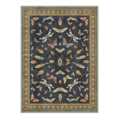 Adonis Vintageon Vintage Machine Washable Black / Green Indoor Area Rug with Non-Slip Backing
