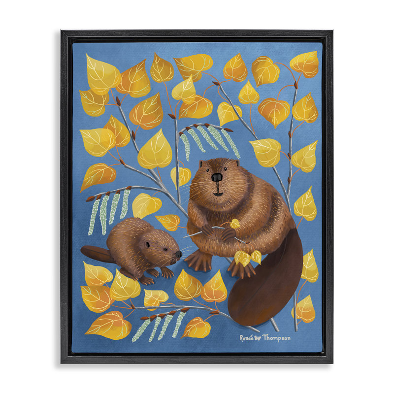 «Beaver & Quake Aspen», art mural encadré flottant par Renee Thompson, H 21 po x l 17 po, Cadre flottant noir de jais