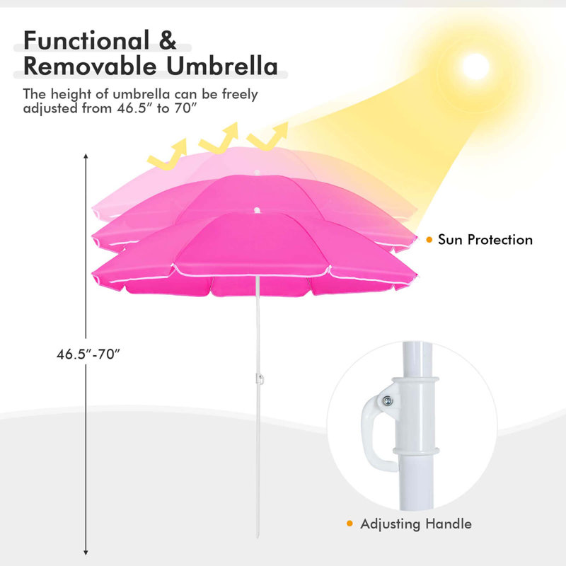 Portable Folding Picnic Double Chair With Umbrella Table Cooler Beach Camping Chair Pink
