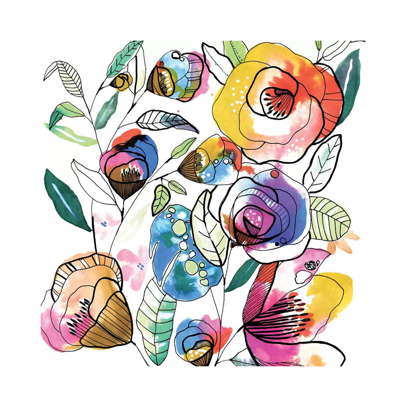 Coloured Flowers 1 Piece Wrapped Canvas Painting