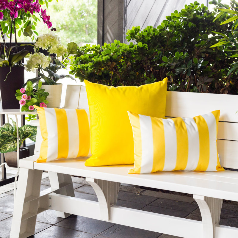 Josephine Striped Outdoor Reversible Throw Pillow, Yellow