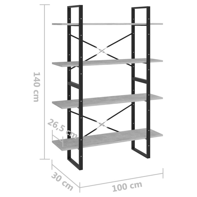 Canne Book Cabinet Engineered Wood, Gray, (4 Shelves) 55.1" H x 39.4" W x 11.8" D