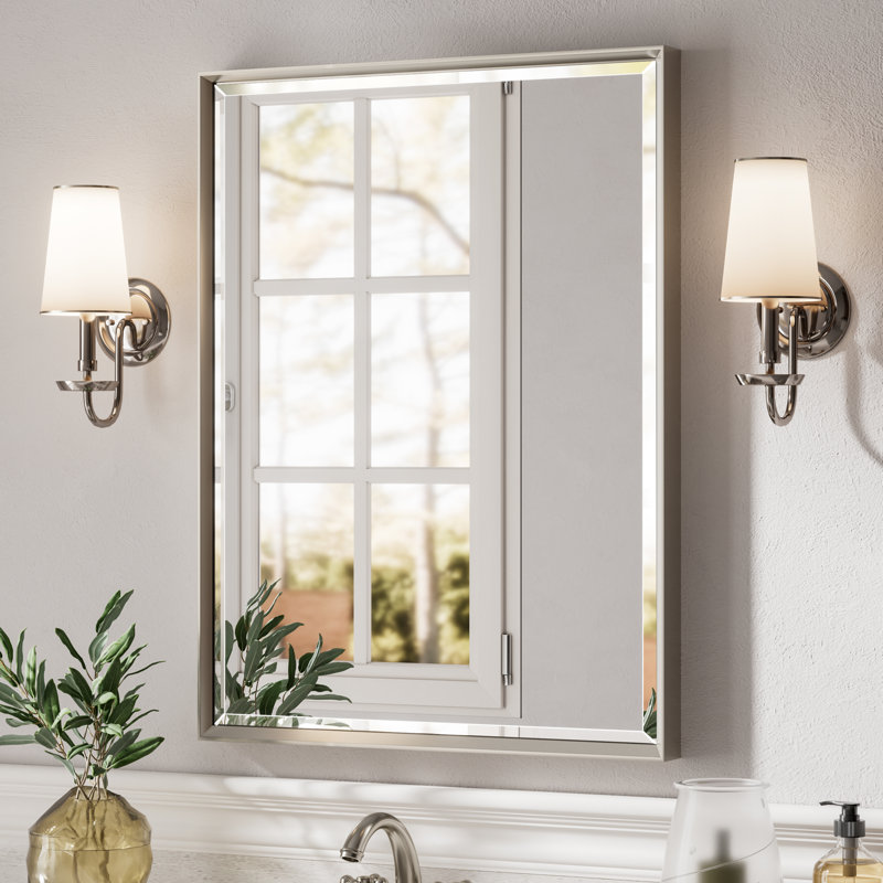 Miroir de salle de bain mural Lohoski, 32 po x 24 po, Nickel brossé