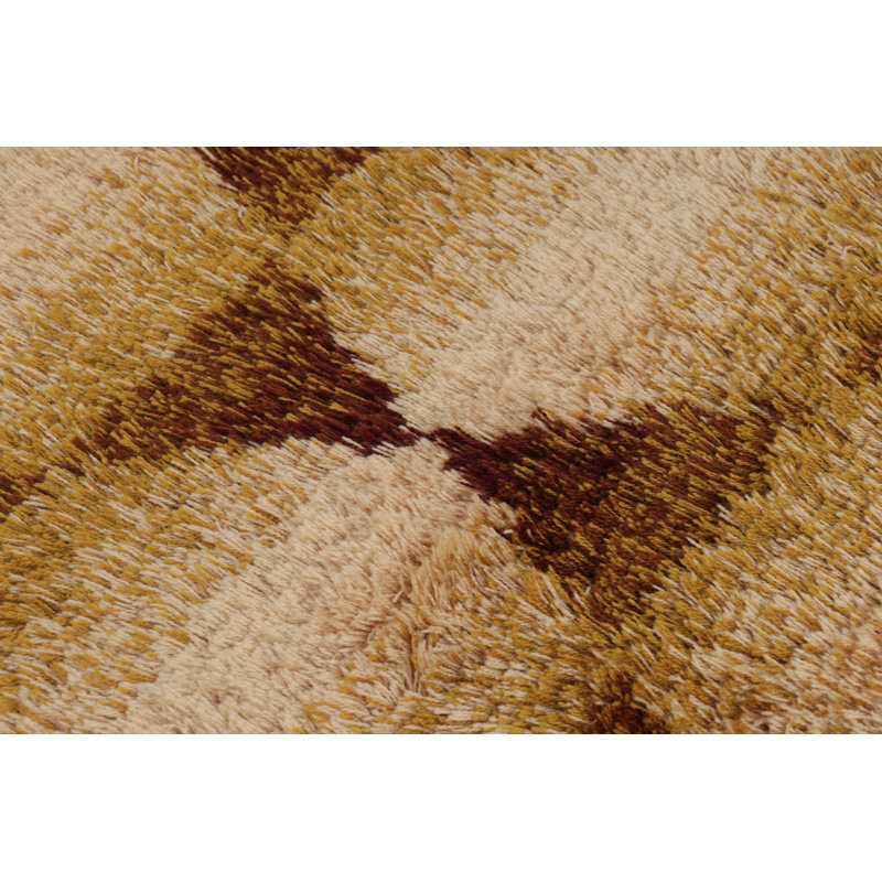 Vintage Swedish Rya Rug, Beige-Brown Scandinavian Geometric Pattern - Rug & Kilim