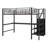 Full Size Black Metal Loft Bed With L-Shaped Desk, USB, LED, Wardrobe