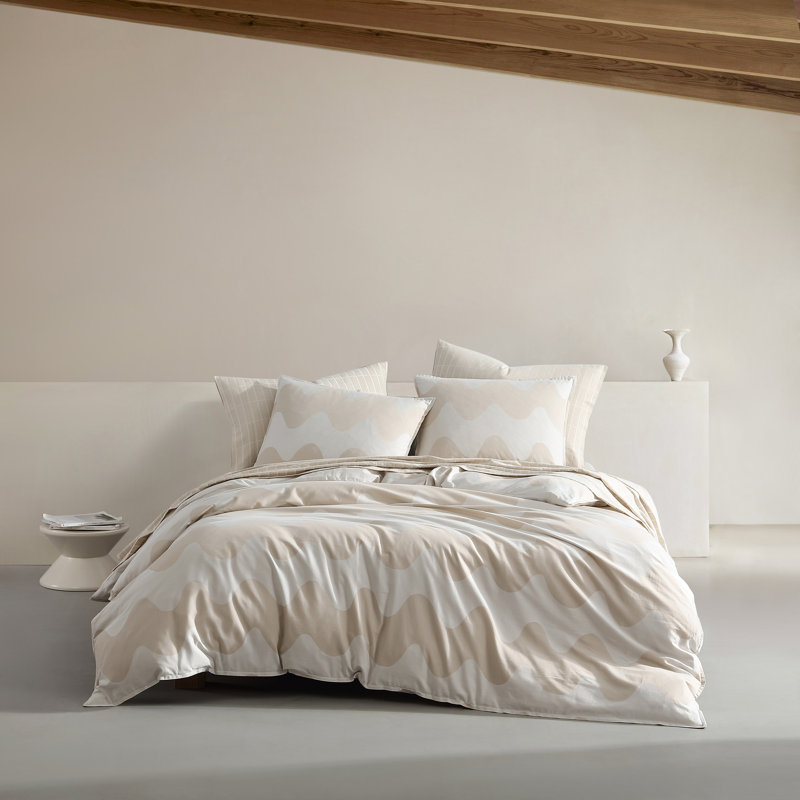 Lokki Beige/White Organic 100% Cotton Duvet Cover Set, King Duvet Cover + 2 King Shams