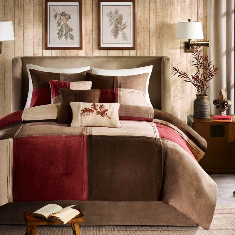 Édredon pour grand lit 7 pièces en microsuède rouge - Microsuède élégant et confortable