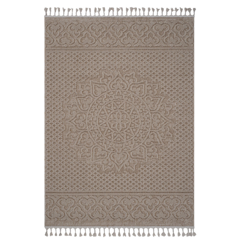 NAAR Guros Collection 5X7 Beige / Medallion Indoor / Outdoor Area Rug, Rectangle 5'3" x 7'6"