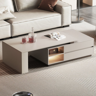 Buckwell Modern expandable large capacity storage rectangular coffee table with led lights