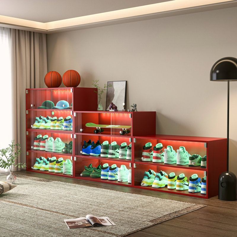 Armoire de rangement pour chaussures en verre, Rouge