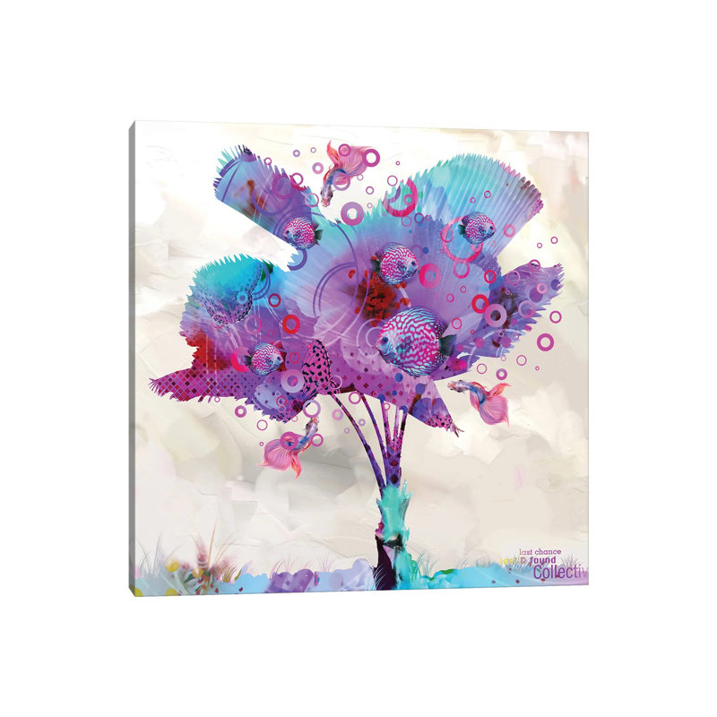 Palm Flower With Fish by David Loblaw - Wrapped Canvas Painting, 30.48 cm H x 30.48 cm W
