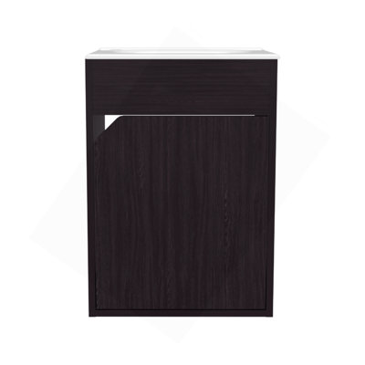 Bethel Floating Wide One-Door Vanity With Resin Sink And Two Shelves, Bathroom Storage, Black