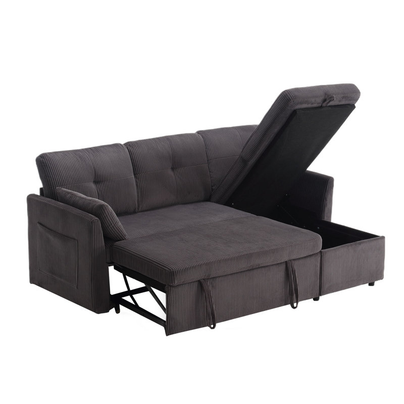 3 Seater Corduroy Sofa & Chaise, Charcoal Grey