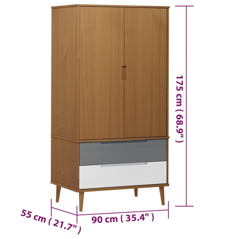 Neeme 2 Door Solid + Manufactured Wood Wardrobe, Brown