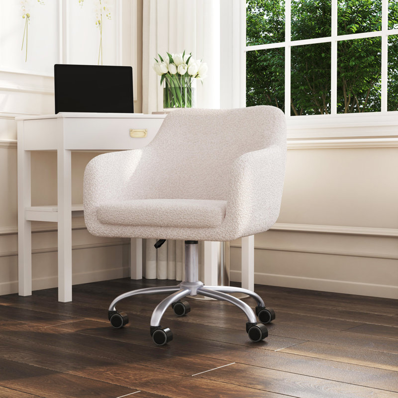 Armbruster Modern Adjustable Task Chair, White Sherpa