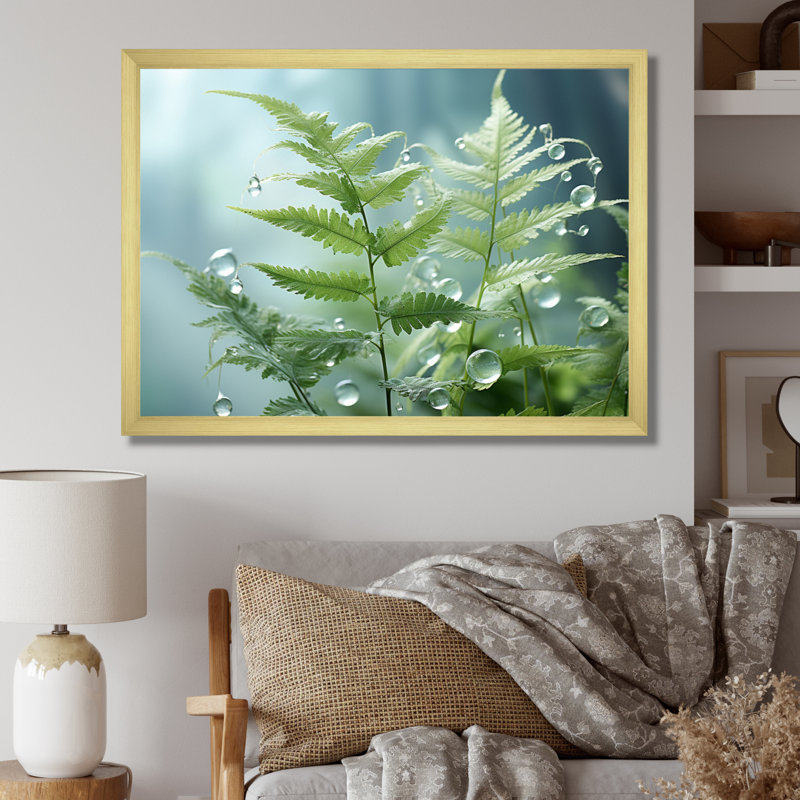 Ferns Plant Ethereal Whispers I - impression, Cadre doré simple, H 12 po x l 20 po x P 1 po
