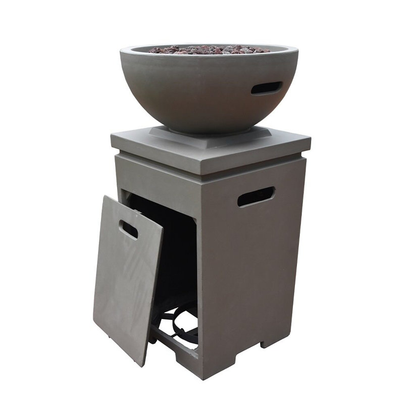 Athislus 38" Outdoor Concrete Column Fire Pit 40,000 BTU - Includes Lava Rocks and PVC Cover, Gray