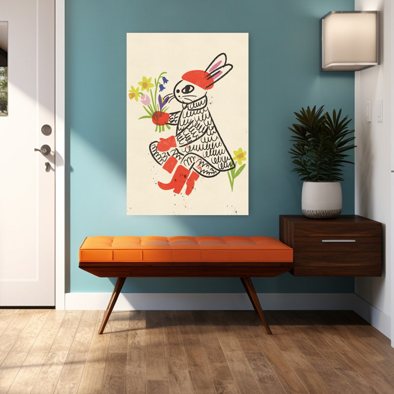 Printemps, lapin et fleurs, H 48 po x l 32 po