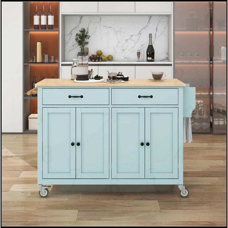 Versatile Kitchen Island Cart with Multiple Storage Options and Mobility, Green
