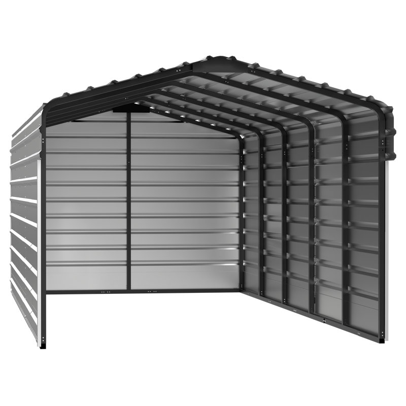 Steel Carport With 3 Wall Kits, 10X24X07, White