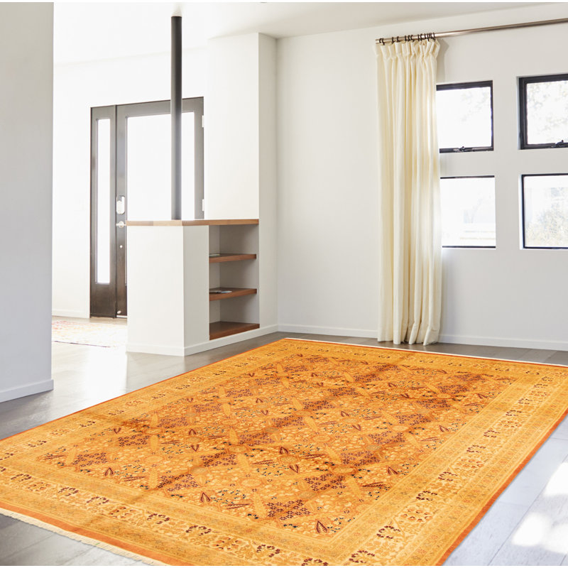 Tapis unique en laine noué à la main de style Ushak 9 pi x 12 pi New Age Cuivre