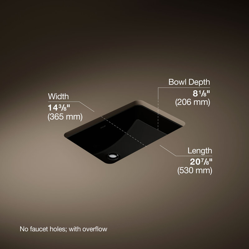 Ladena Vitreous China Rectangular Undermount Bathroom Sink, Black