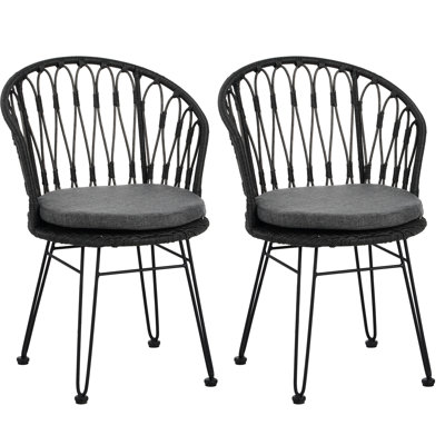 Chair , 2Pcs, Gray With Cushions. Industrial Design For Patio And Chic Hairpin Legs, Chairs, Weather Outdoor Dining Chairs Classic Legs