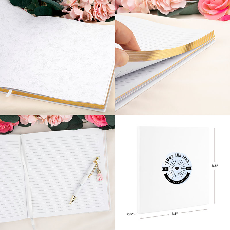 Livre d'or de mariage personnalisé, cœur de plage nautique blanc, Oui