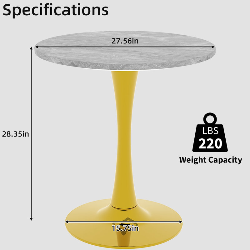 Cette table basse de 27,6 pouces de style moderne Mid-Century peut accueillir de 2 à 4 personnes et comprend un plateau de table rond en marbre texturé qui convient à divers environnements.