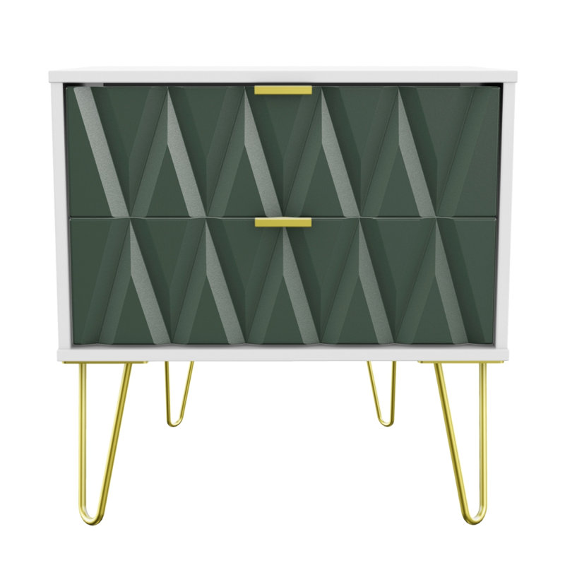 Fully Assembled Susannah 2 Drawer Bedside Table, Green/White
