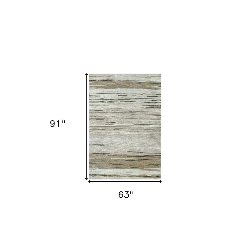 5' X 8' Beige and Brown Abstract Power Loom Distressed Non Skid Area Rug