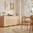 Rattan Sideboard Buffet Cabinet, Coffee Bar Cabinet with Adjustable Storage Shelves and Drawers for Dining Room or Living Room, Natural Oak (Set of 3)