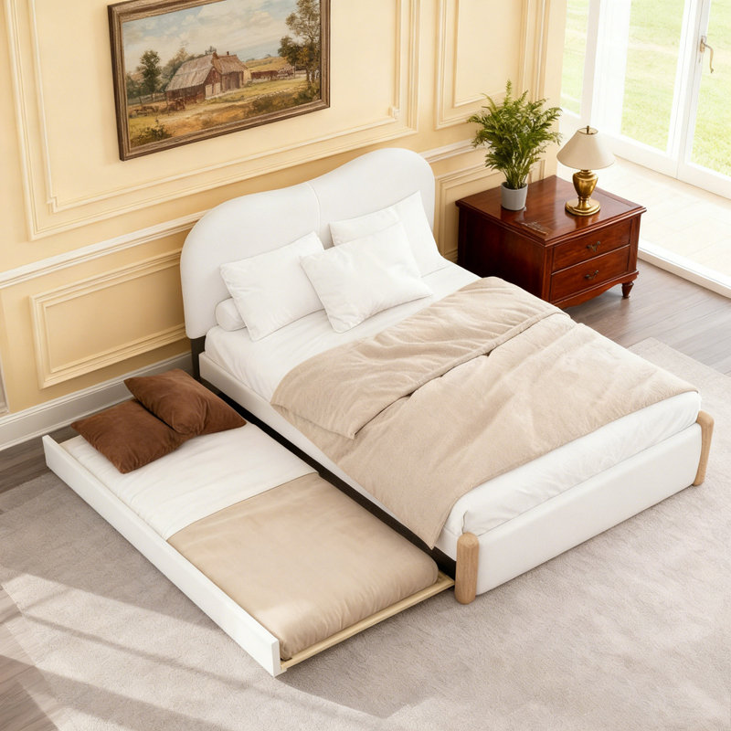 Lit plateforme tapissier Berber, Blanc, Lit double